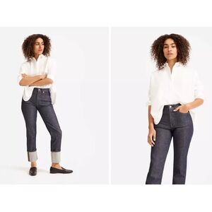 NWT Everlane the High Rise Straight Jeans in Cuffed Dark Indigo